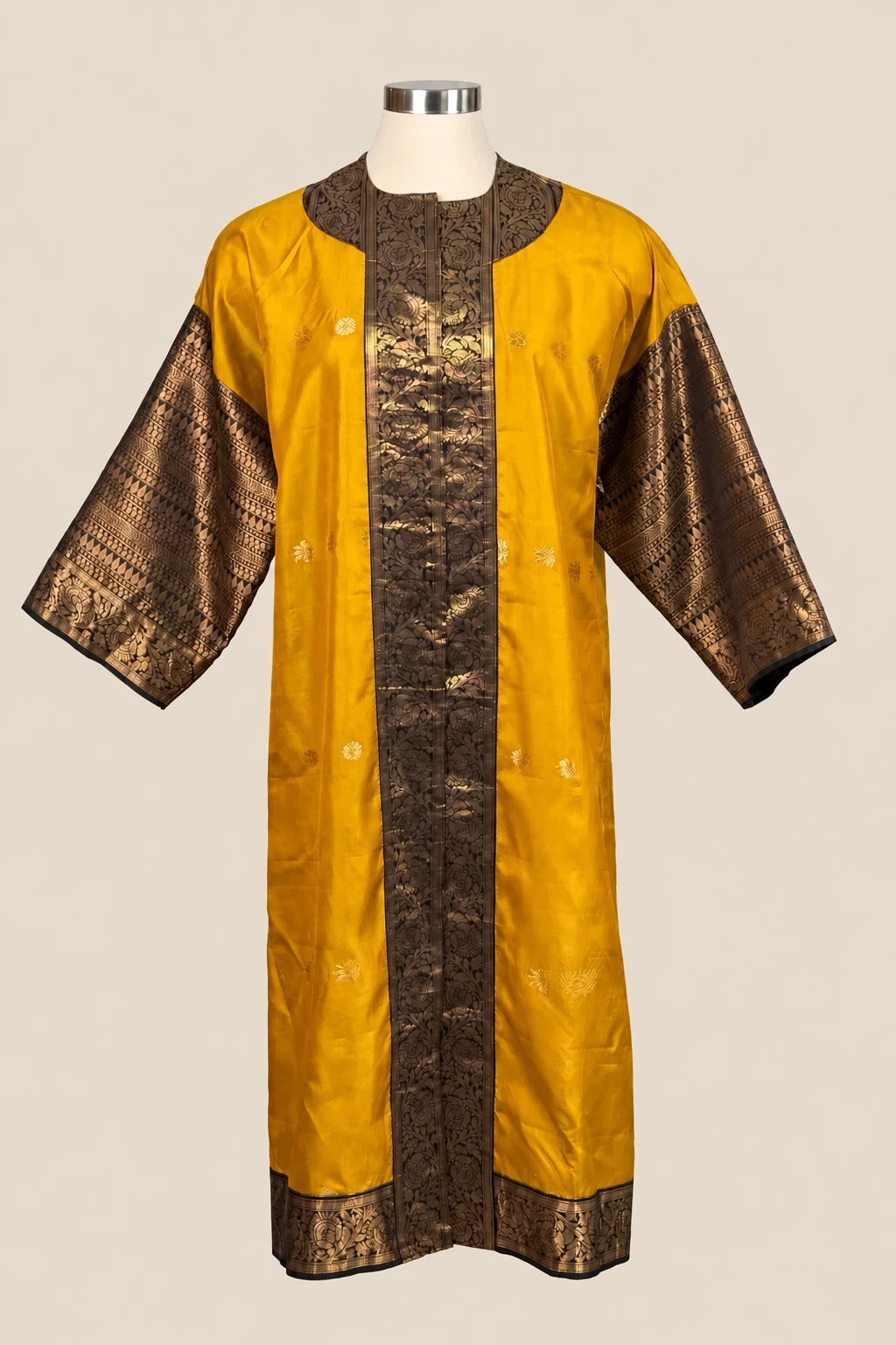 Golden Yellow Amara on a cream dress form