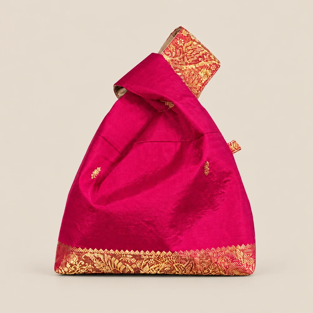 Pink & Gold Mina silk knot bag